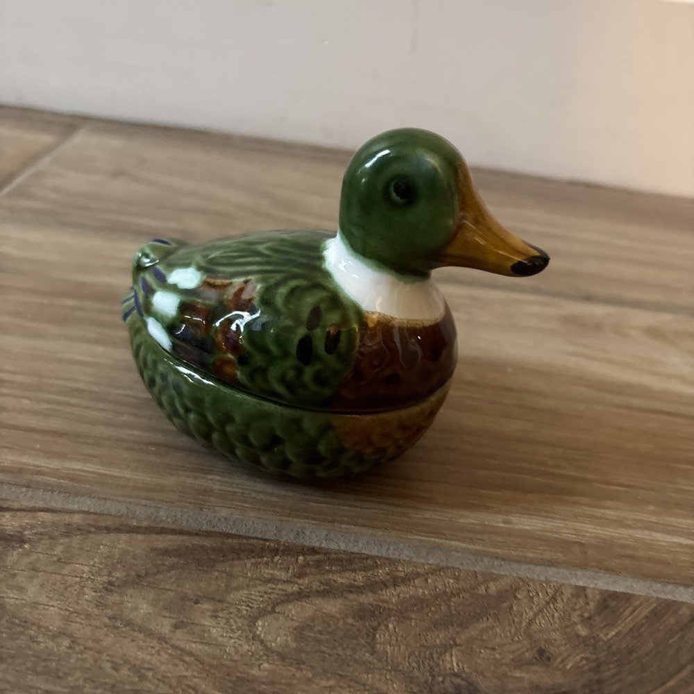 Vintage Frutuoso & Frutuoso Portugal Ceramic Duck Lidded Figural Trinket Box